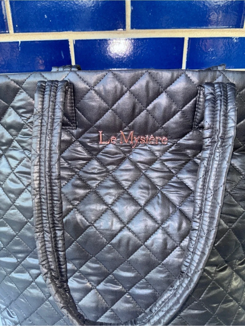 Le Mystere Quilted Black Tote Bag 19x14.5 Inch